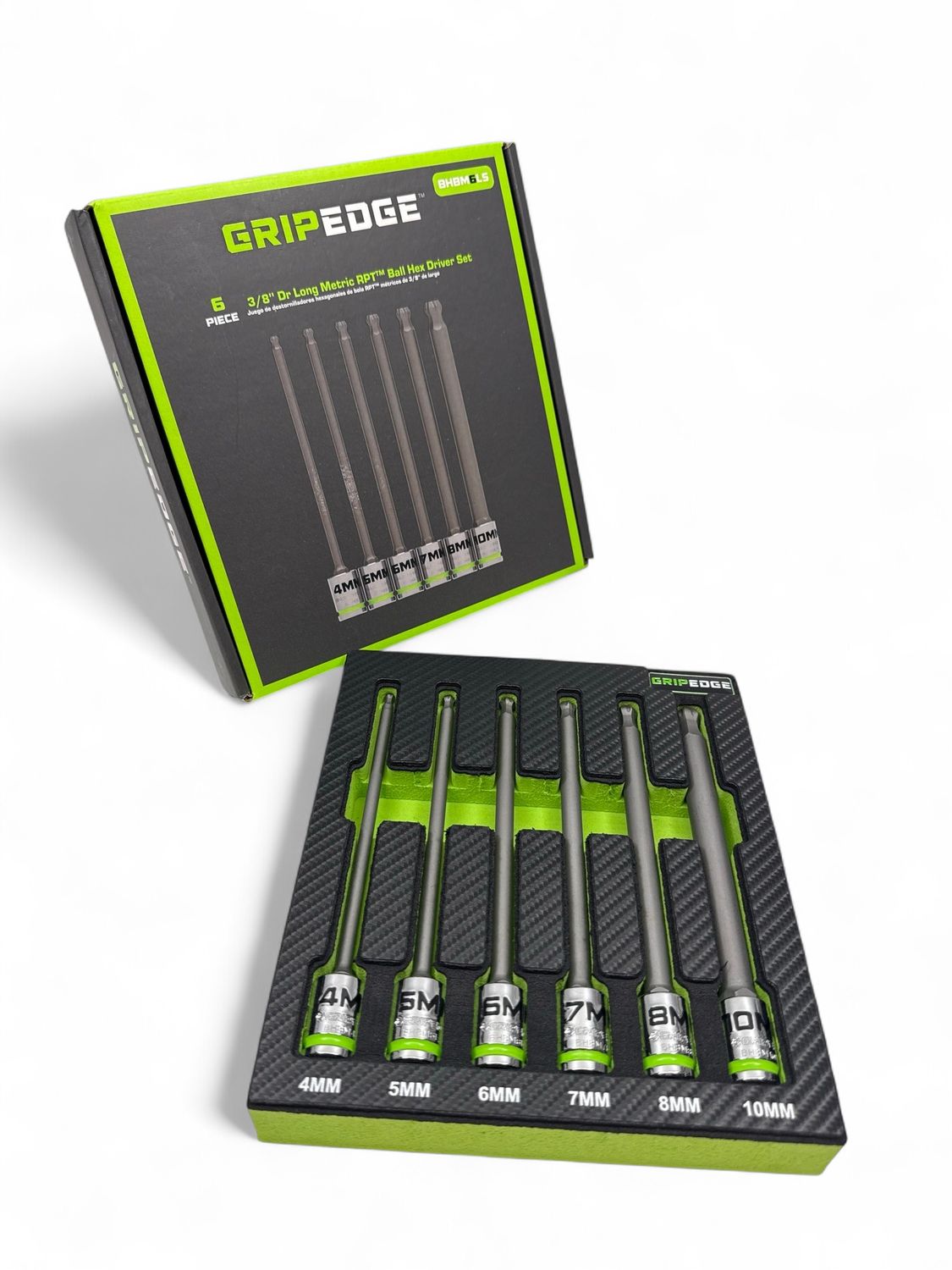 Grip Edge 6-PC RPT 3/8'' Drive Long Metric Ball Hex Driver Set, BHBM6LS