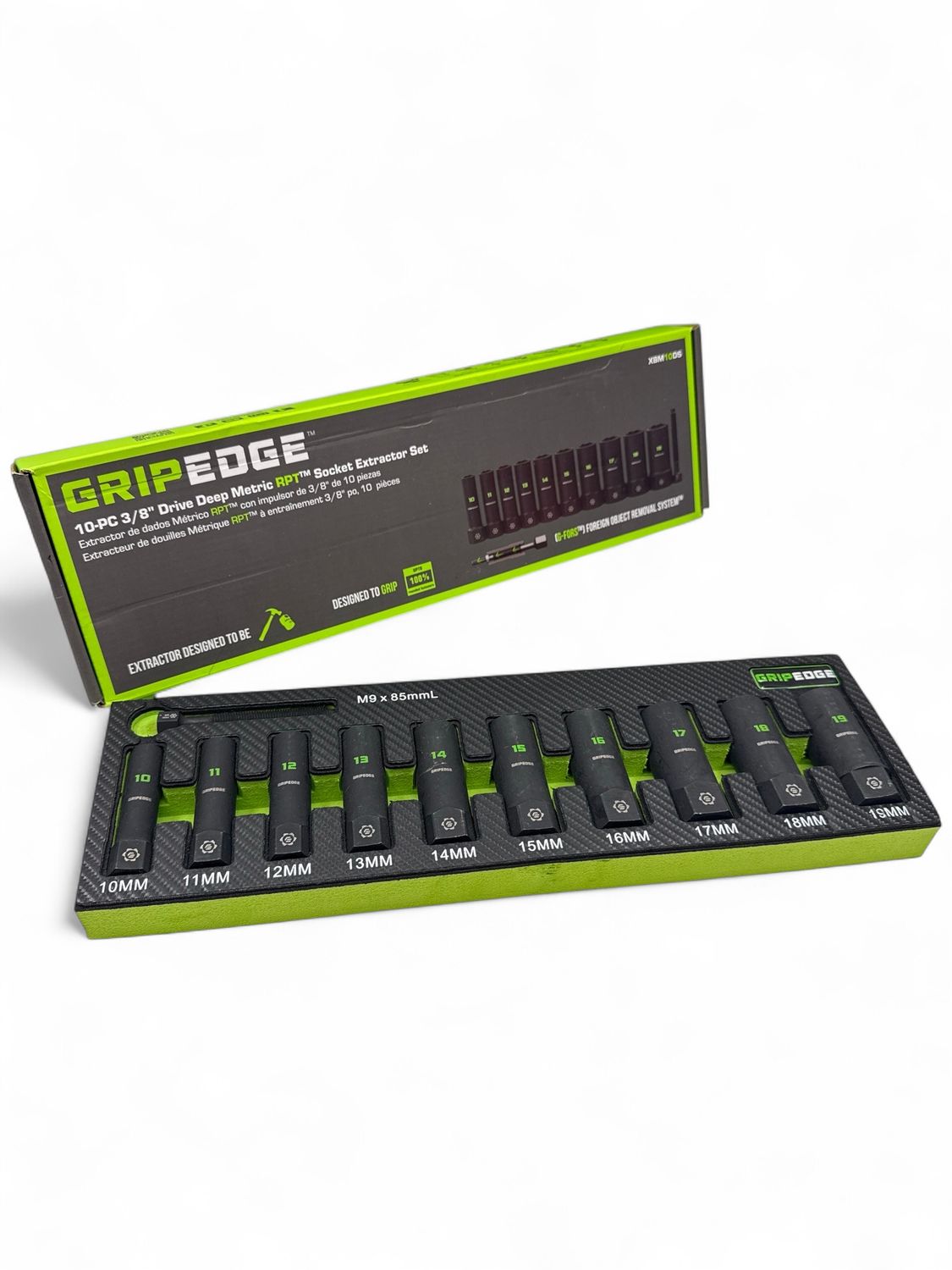 Grip Edge RPT Socket Extractor Set - 10-Pc 3/8" Drive Metric - Deep, XBM10DS