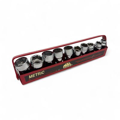 Mac Tools 10pc Socket Set, Universal Metric In Metal Tray 3/8" Drive, SXMU106TRA