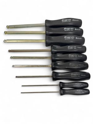 Snap On 9 pc Ball Hex Metric Hard Handle Screwdriver Set (2–10 mm)