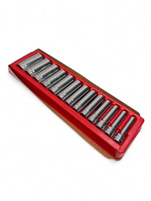 Snap On 13 pc 1/2" Drive 12-Point SAE Flank Drive® Deep Socket Set (3/8-1-1/8"), 313SYA