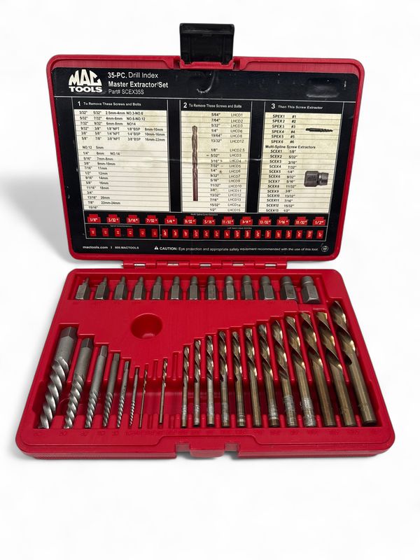 Mac Tools 35pc Master Extractor Set With Drill Bits, SCEX35S Mac Tools 35pc Master Extractor Set With Drill Bits, SCEX35S