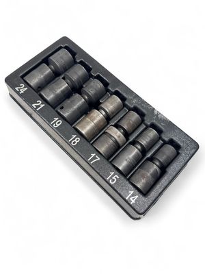 Snap On 7 pc 1/2 Snap On 7 pc 1/2" Drive 6-Point Metric Flank Drive® Shallow Impact Swivel Socket Set (14, 15, 17–21 and 24 mm), 307IPLMY