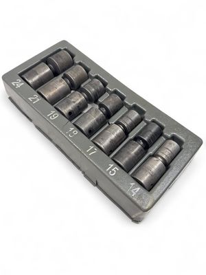 Snap On 7 pc 1/2 Snap On 7 pc 1/2" Drive 6-Point Metric Flank Drive® Shallow Impact Swivel Socket Set (14, 15, 17–21 and 24 mm), 307IPLMY