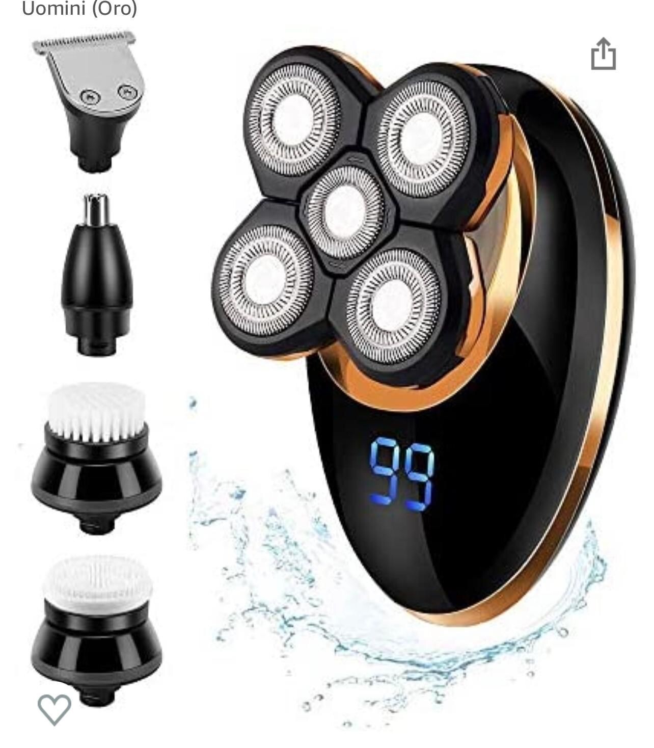 Rasoi elettrici per uomini, 5 in 1 USB impermeabile 4D Ricaricabile Rasoio secco bagnato Rotary Rasoio Barba Grooming Kit per Uomini, Display LED Testa Calva Rasoio Elettrico Trimmer per Uomini