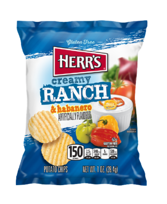 HERR'S CREAMY RANCH AND HABANERO CHIPS 174gm HERR'S CREAMY RANCH AND HABANERO CHIPS 174gm