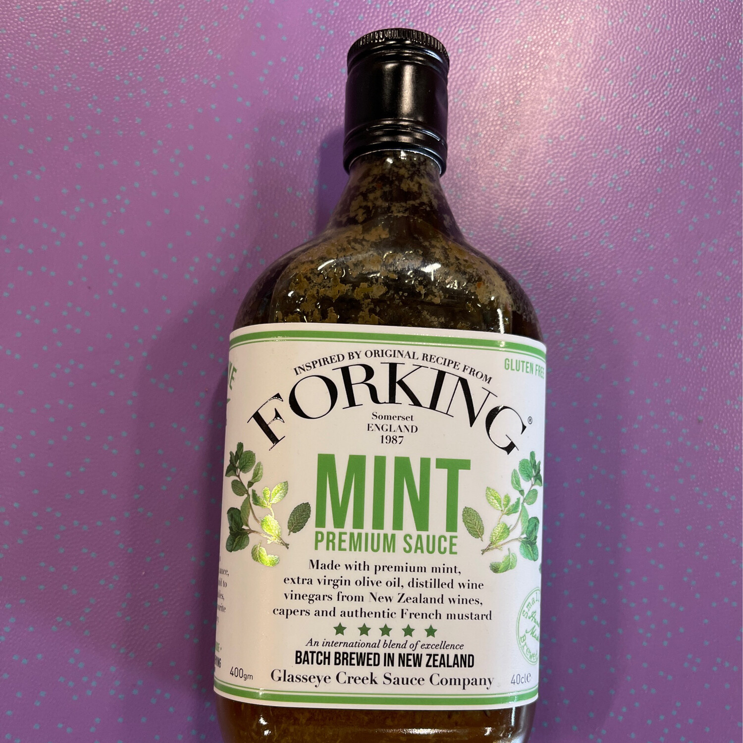 NZ Forking Premium Mint Sauce Large 400g Glass Bottle.