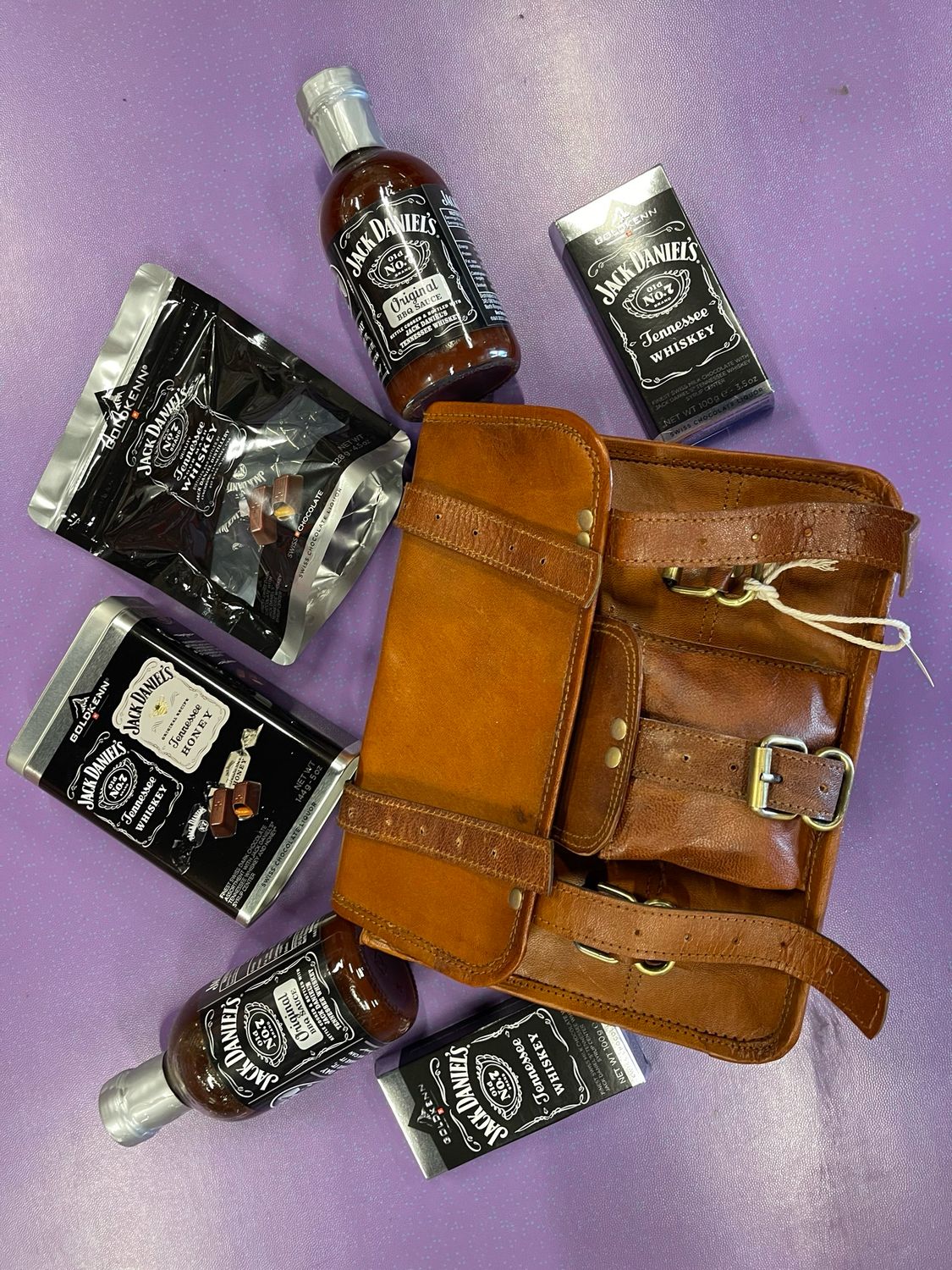 Jack Daniel's Set With Genuine Leather Bag