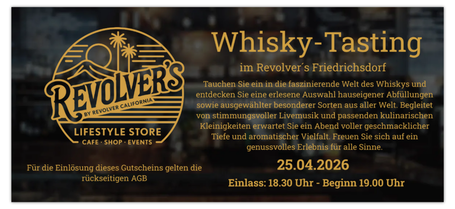 ✪ Whisky-Tasting - 25.04.2026 im Revolver´s Friedrichsdorf ✪ Whisky-Tasting - 25.04.2026 im Revolver´s Friedrichsdorf