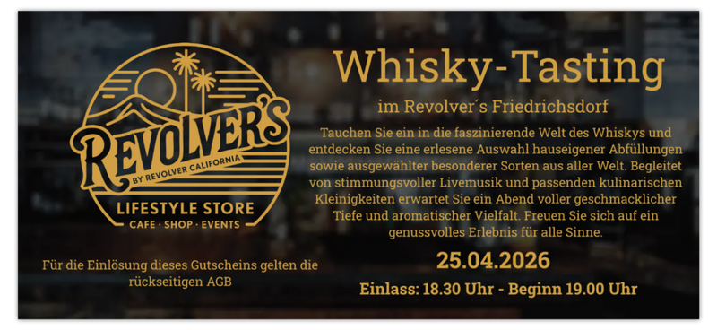 ✪ Whisky-Tasting - 25.04.2026 im Revolver´s Friedrichsdorf ✪ Whisky-Tasting - 25.04.2026 im Revolver´s Friedrichsdorf