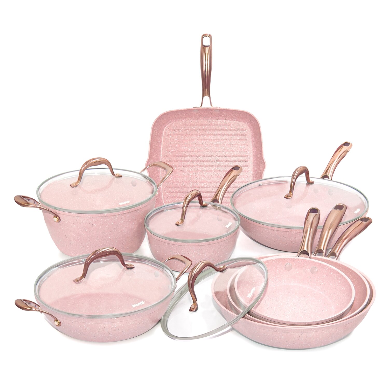 Battery of 13 pieces pink gold handles with covers 'Stonerose'
