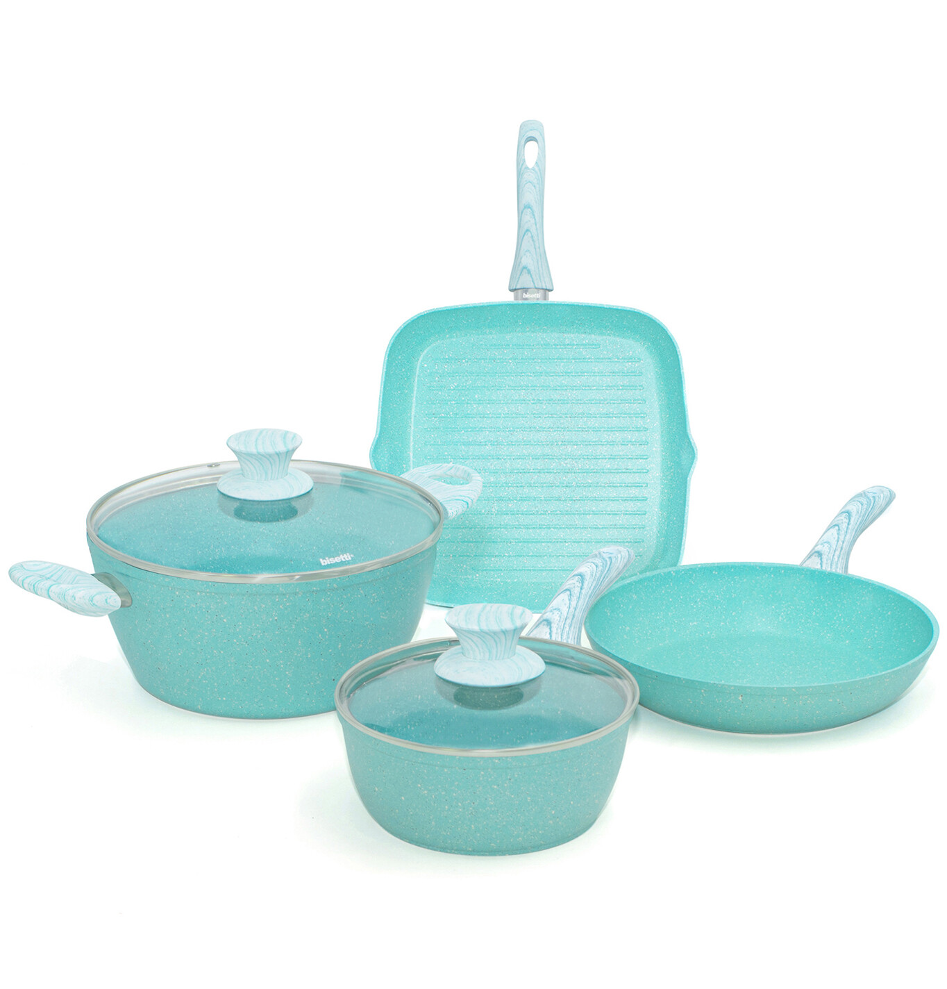 6 pieces cookware set 'Miss Gourmet' with turquoise wood colour handles