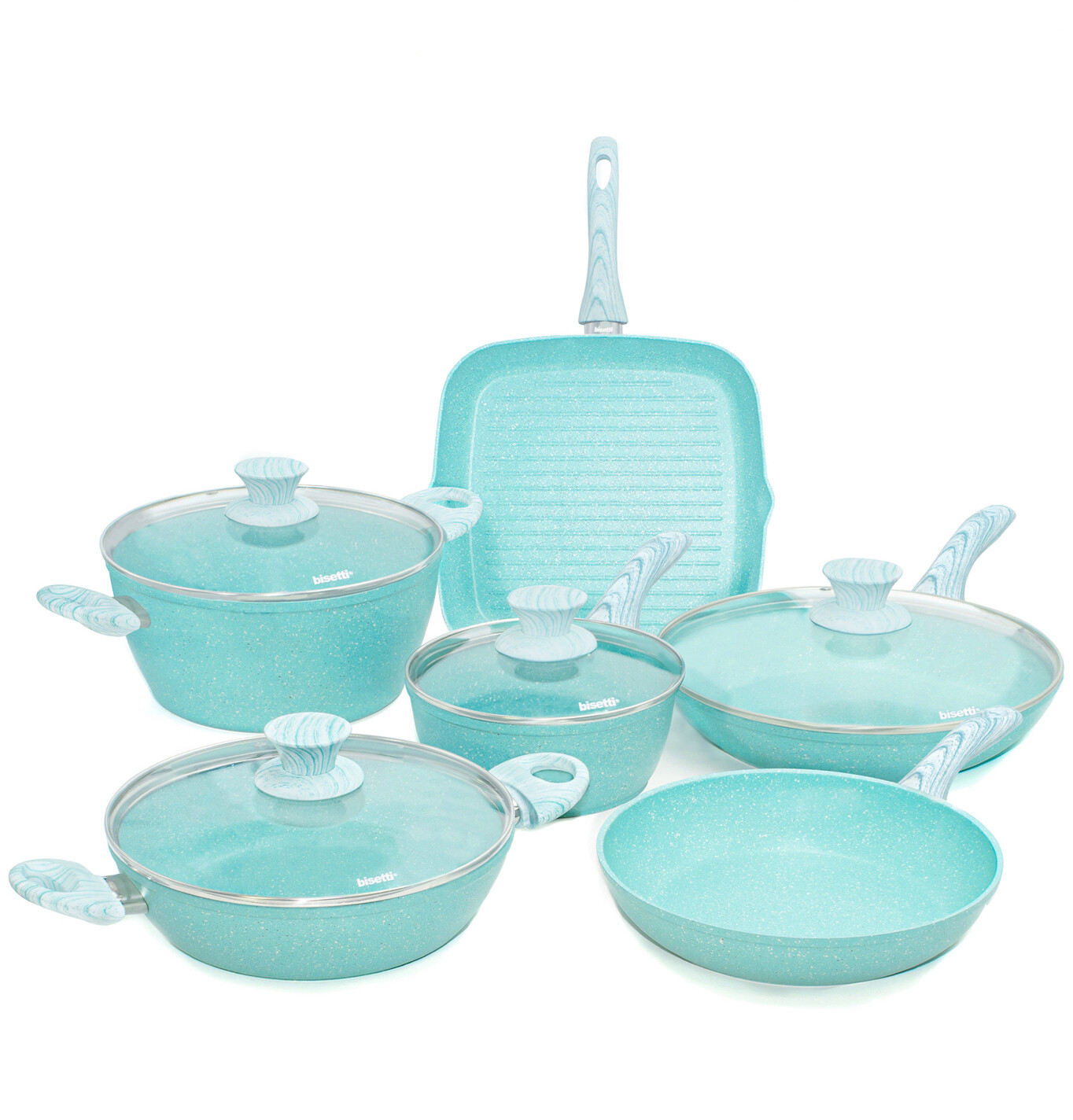 10 pieces cookware set 'Miss Gourmet' with turquoise wood colour handles