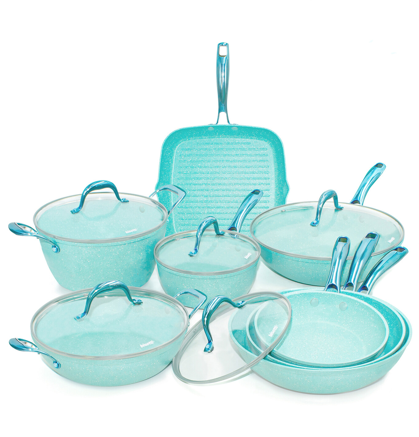13 pieces cookware set 'Miss Gourmet' with turquoise colour handles