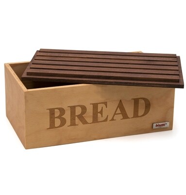 Boîte à pain avec couvercle / planche à découper en hêtre teinté noyer