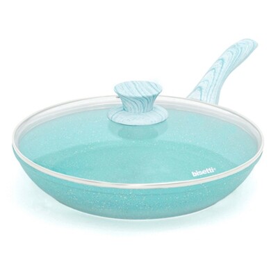 Pan Ø 28 cm 'Miss Gourmet' with turquoise wood colour handle and lid
