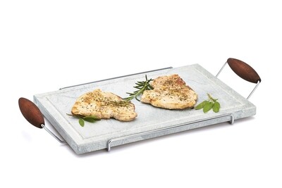 Rectangular cooking stone with chromed frame