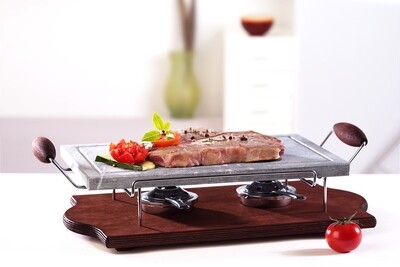 Grand rouleau rectangulaire avec cadre chromé et cuisinière sur la base de wengé bois