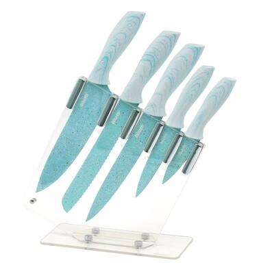 5 knives set 'Miss Gourmet' with white wooden colour handles and block