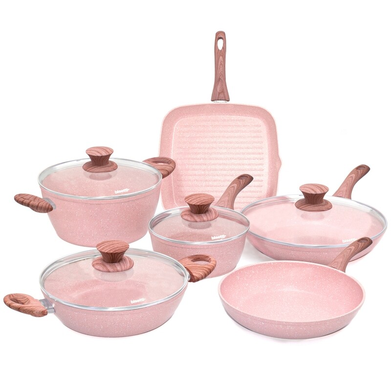 10 pieces cookware set &#39;Stonerose&#39;  pink wood colour handles