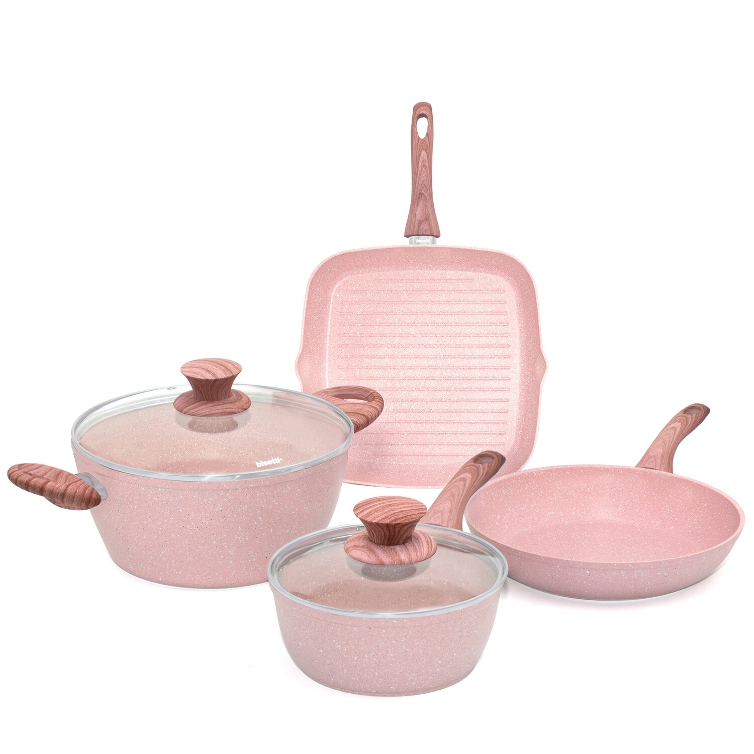 6 pieces cookware set 'Stonerose' pink wood colour handles