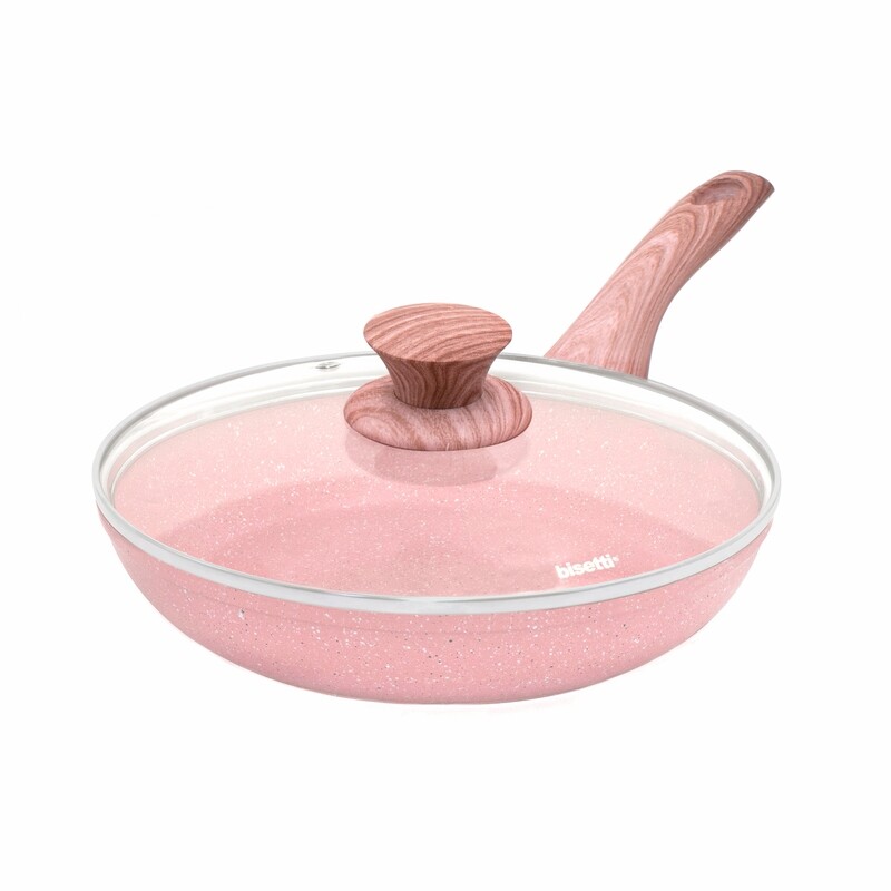 Padella ø 24 cm 'Stonerose' con coperchio e manico design legno rosa