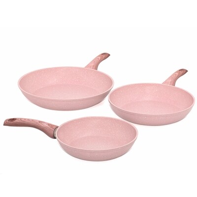 3 pieces cookware set 'Stonerose' with pink wood colour handles