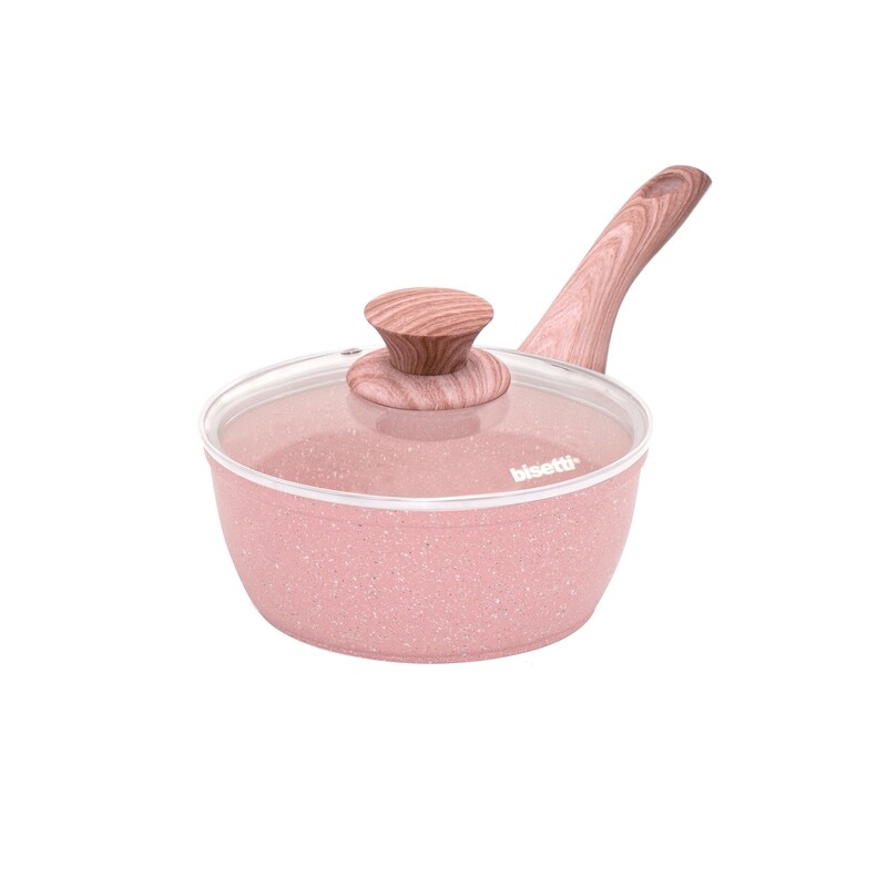 Casseruolino ø 18 cm 'Stonerose' con coperchio e manico design legno rosa