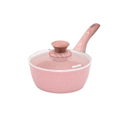 Souce pan Ø 18 cm 'Stonerose' with pink wood color handles and lid