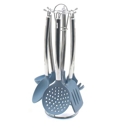 Set 6 pezzi utensili da cucina in silicone Pierre Gourmet con supporto in metallo.