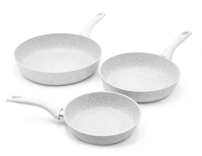 3 pieces cookware set 'Stonewhite' with white wood colour handles
