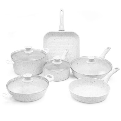 10 pieces cookware set 'Stonewhite'  white wood colour handles
