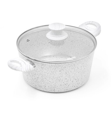 High Casserole Ø 24 cm 'Stonewhite' with white wood handles and lid
