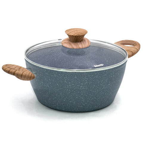 Wecook! Casseruola Antiaderente Effetto Pietra 20 Cm - Alluminio Forgiato, Adatta A Induzione, Con Coperchio In Vetro