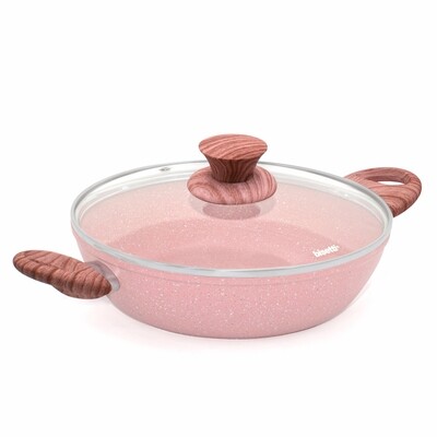Low casserole Ø 24 cm 'Stonerose' with wood colour handles and lid