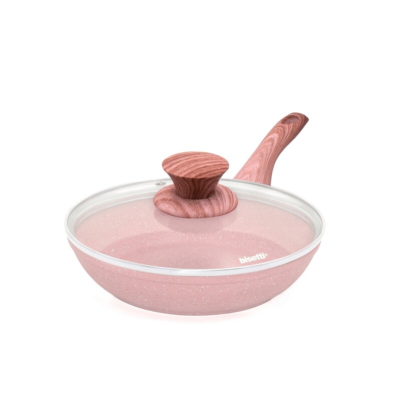 Padella ø 20 cm 'Stonerose' con coperchio e manico design legno rosa