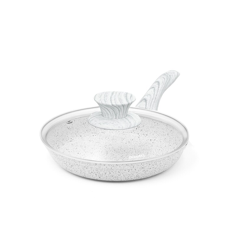 Padella ø 20 cm 'Stonewhite' con coperchio e manico design legno bianco