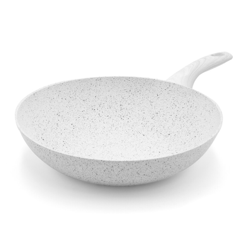 Wok/Saltapasta ø 28 cm 'Stonewhite' con manico design legno bianco