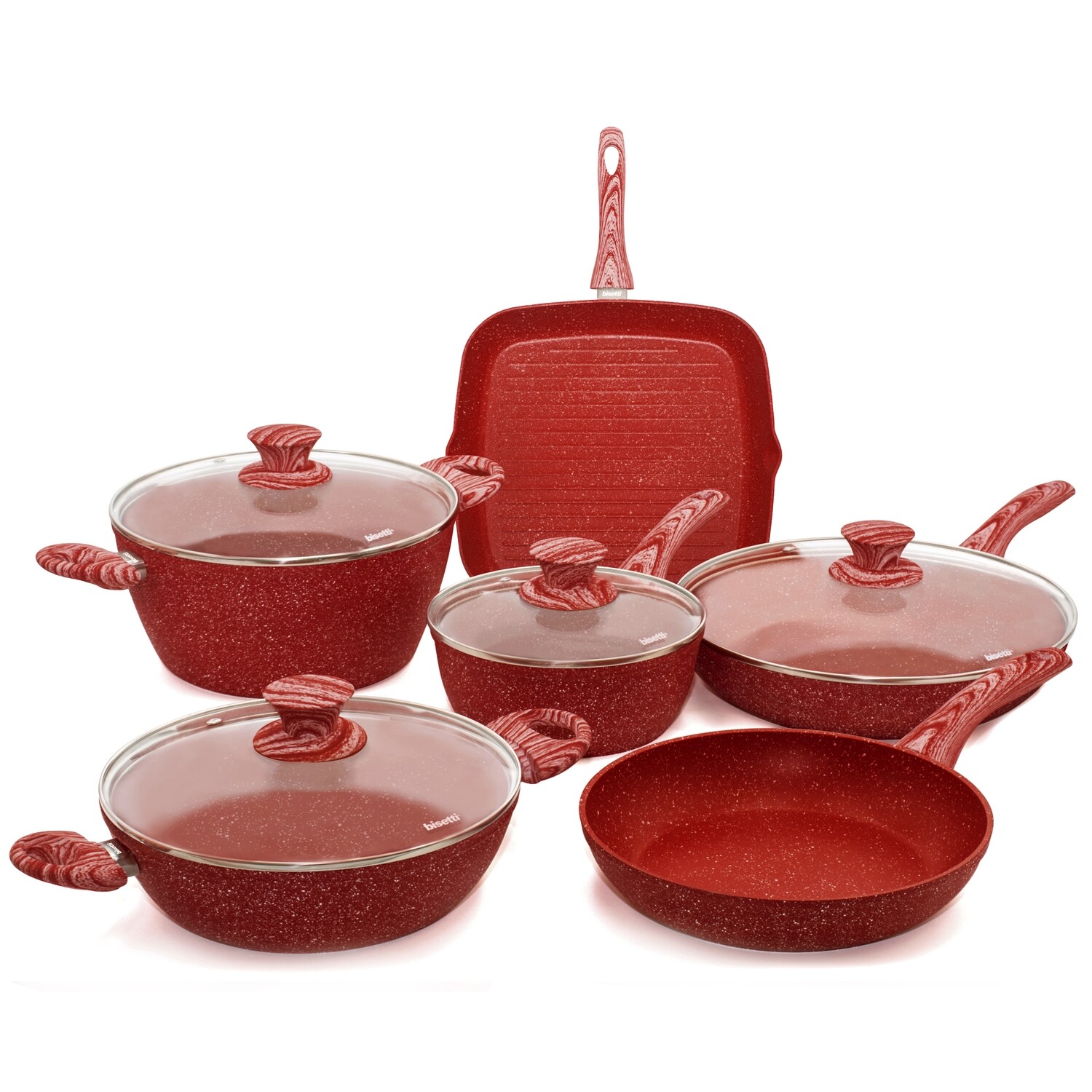 10 pieces cookware set 'Red Passion'  wood colour handles