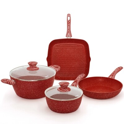 6 pieces cookware set 'Red Passion'  wood colour handles