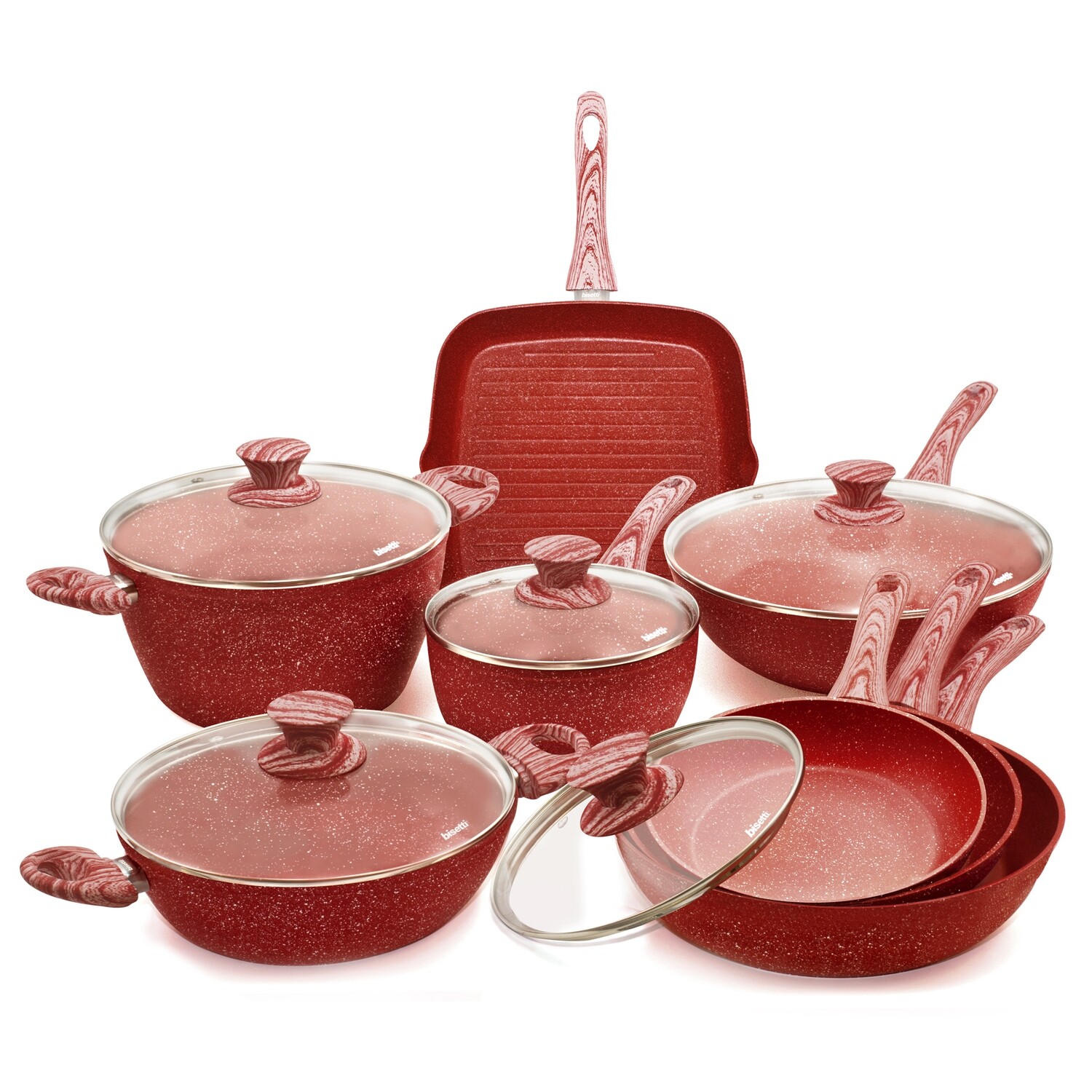 13 pieces cookware set 'Red Passion' wood colour handles