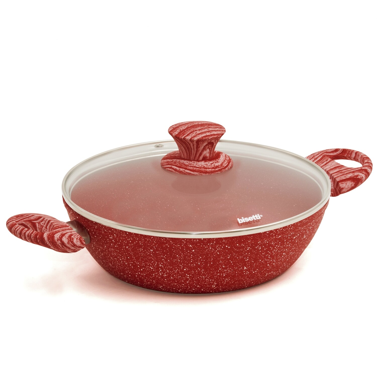Low casserole Ø 24 cm 'Red Passion' with wood colour handles and lid