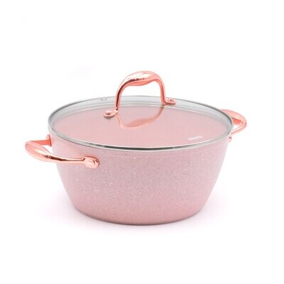 High Casserole Ø 24 cm 'Stonerose' with gold rose handles and lid