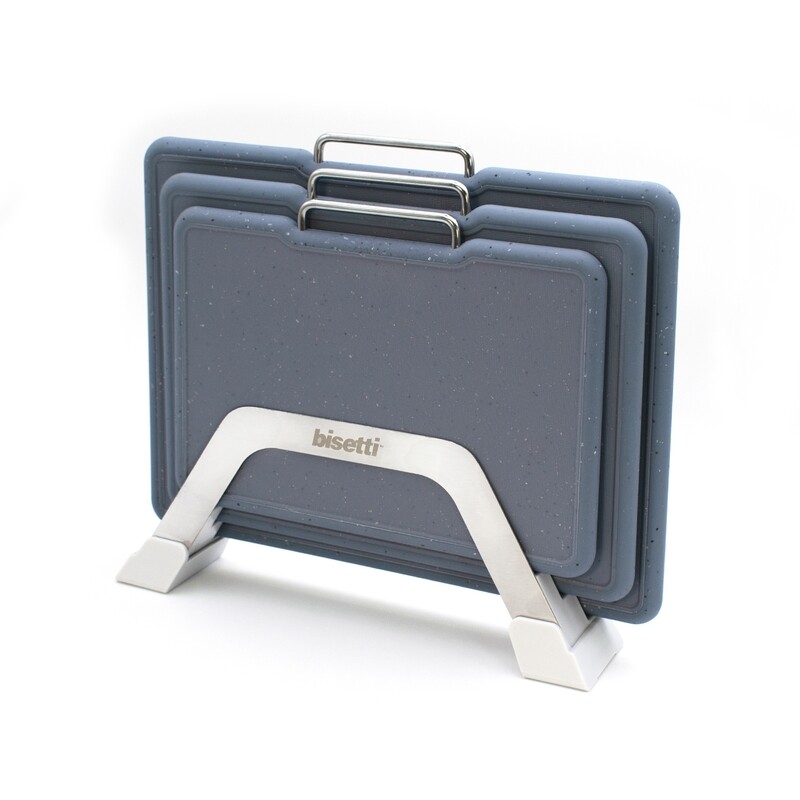 Set of 3 cutting boards granite-effect &quot;Pierre Gourmet&quot; with stainless steel racks