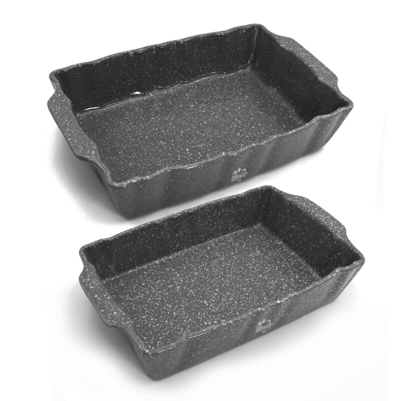 Set de 2 plats à four rectangulaires (Moyen et Grand) en grès à haute résistance "Pierre Gourmet"