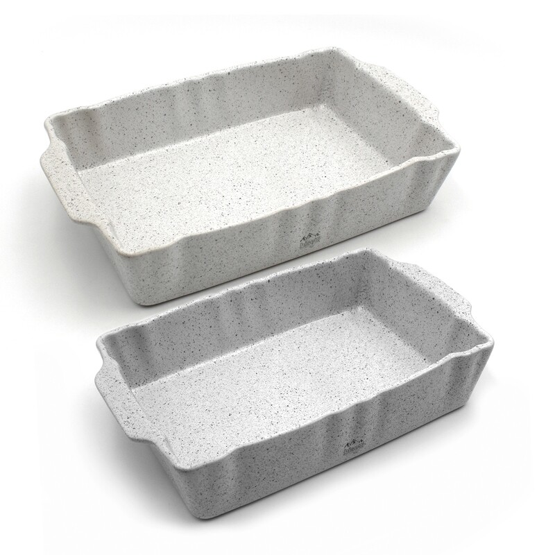 Set de 2 plats à four rectangulaires (Moyen et Grand) en grès à haute résistance "Stonewhite"