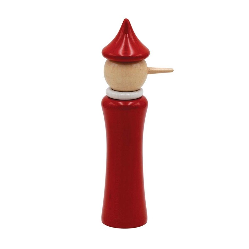 Macina spezie "Pinocchio" in faggio laccato naturale rosso con colletto bianco