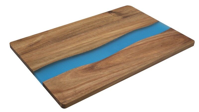 &quot;POSITANO&quot; TAGLIERE IN ACACIA MASSELLO con RESINA BLU - Grande