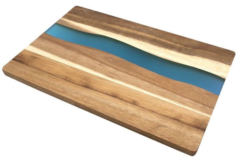 &quot;POSITANO&quot; TAGLIERE IN ACACIA MASSELLO con RESINA BLU - Piccolo