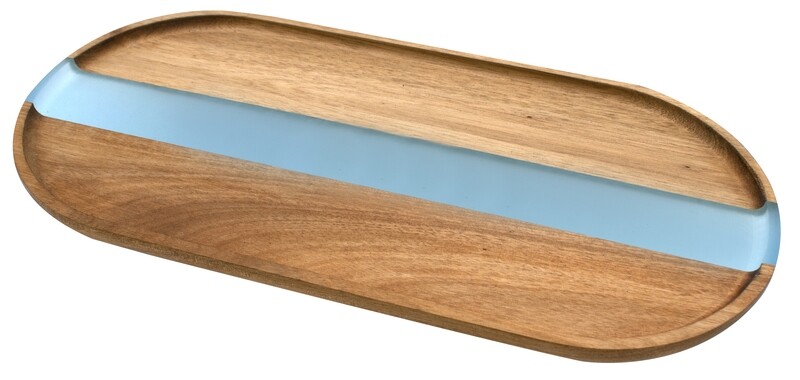 &quot;POSITANO&quot; VASSOIO &amp; SERVING IN ACACIA MASSELLO con RESINA BLU